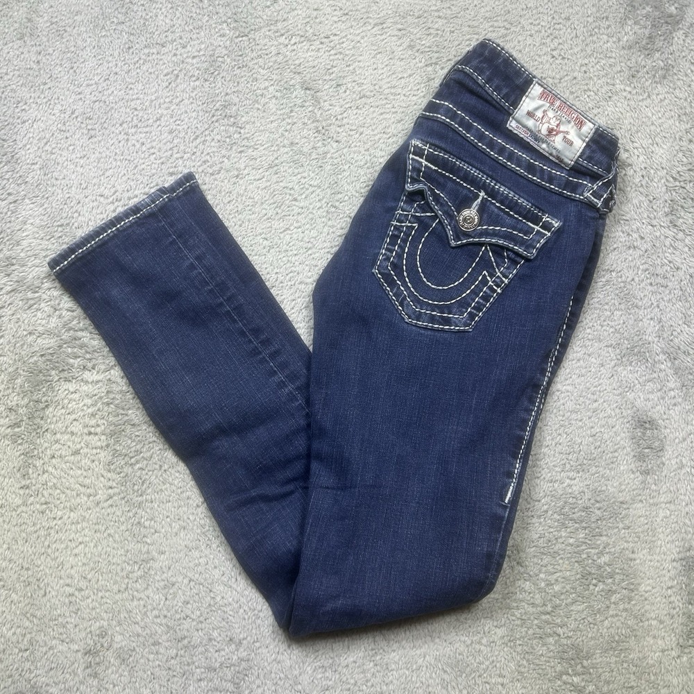 True Religion Jeans Womens 27x30 Skinny Flap Naturaline Big T Low Rise Dark Wash